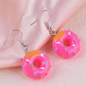Pink Donut Earrings with Sprinkles  fun novelty 528